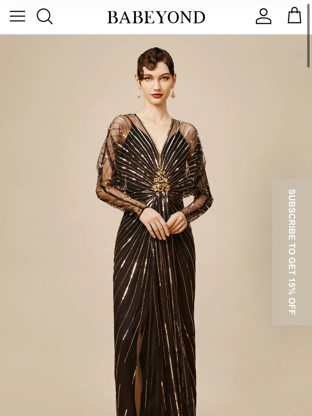 BABEYOND” Zouzou crystal encrusted evening gown” black, sequin, flapper, Gatsby